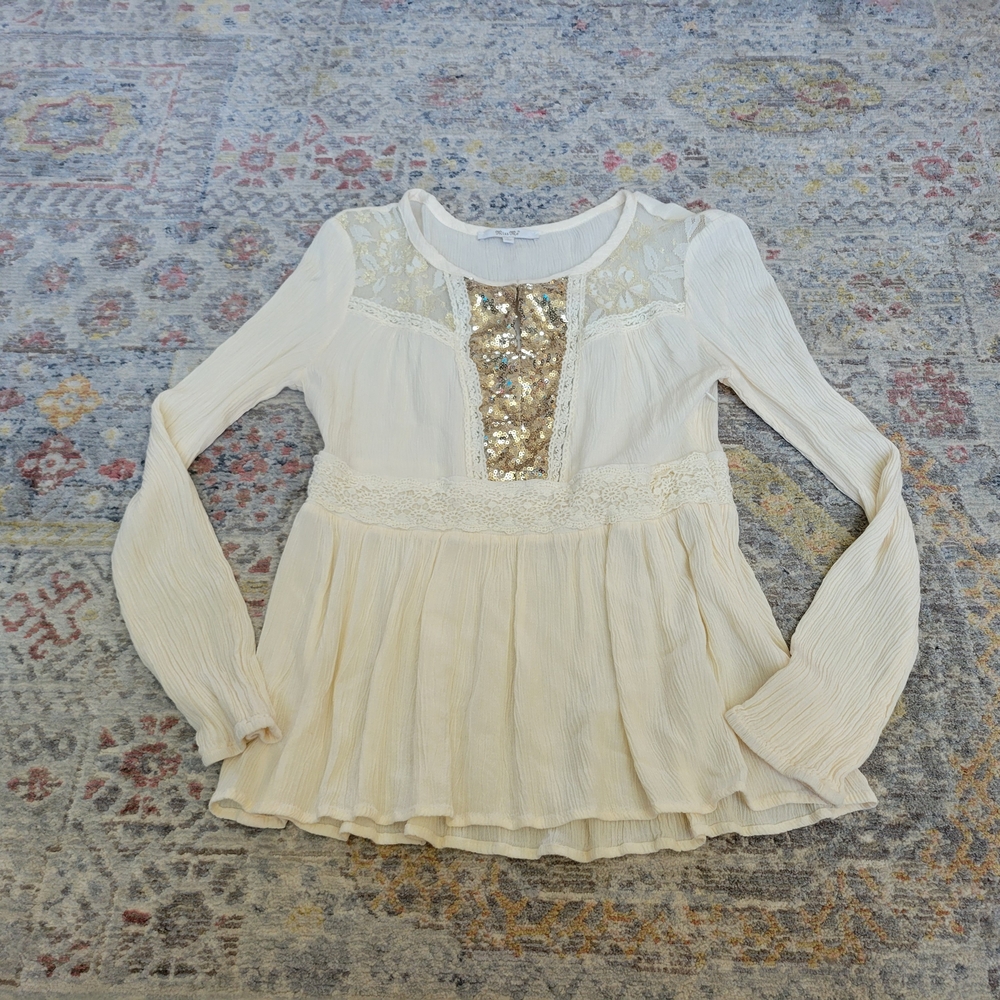 Miss Me Cream Embellished Peplum Long sleeve Blouse